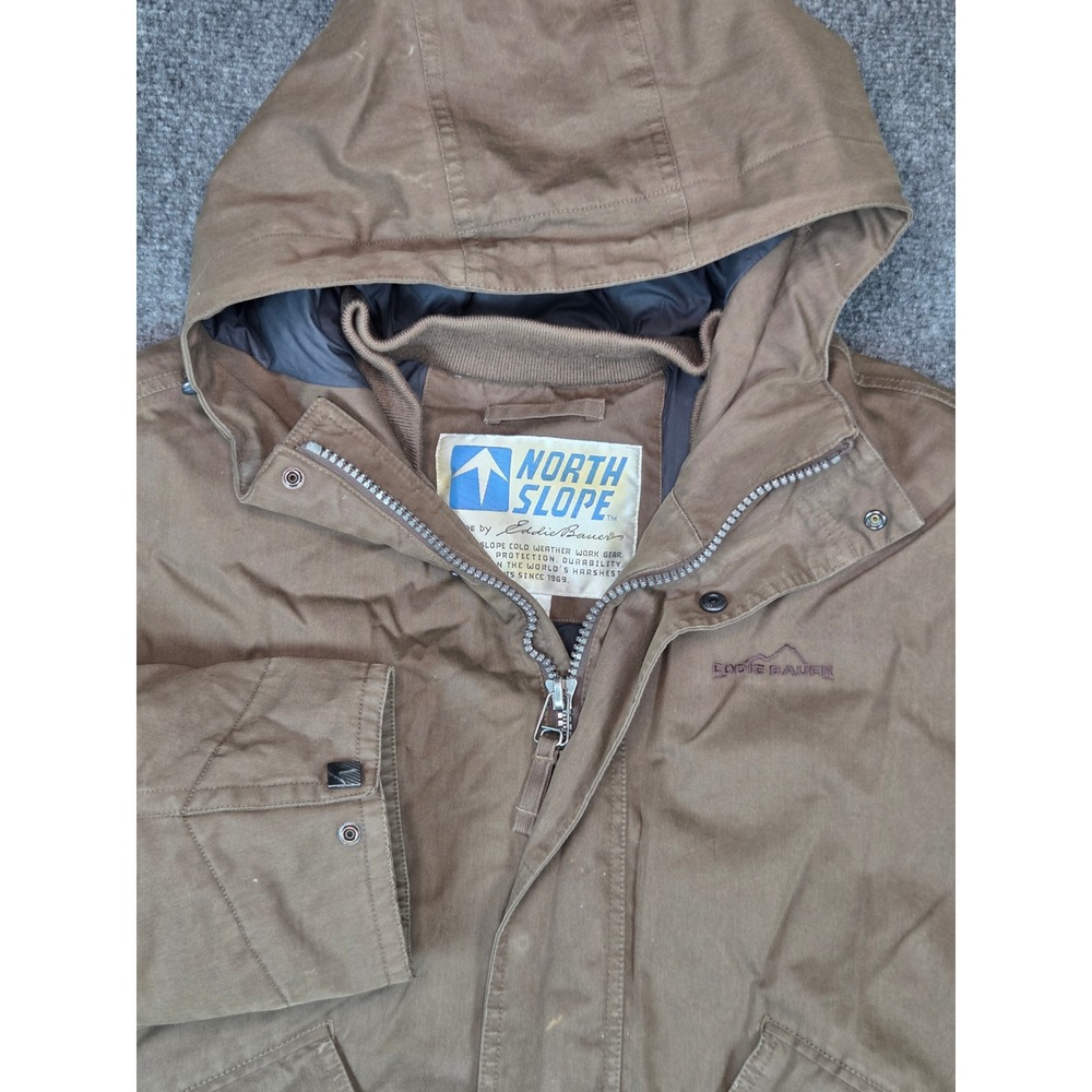 Eddie Bauer North Slope Jacket Mens XXL Brown Down Insulated WeatherEdge Canvas